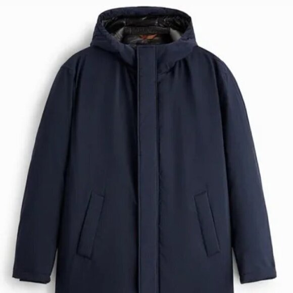 ZARA NWOT Men's Hooded Puffer Parka Long Navy Blue Size Medium - Picture 4 of 16